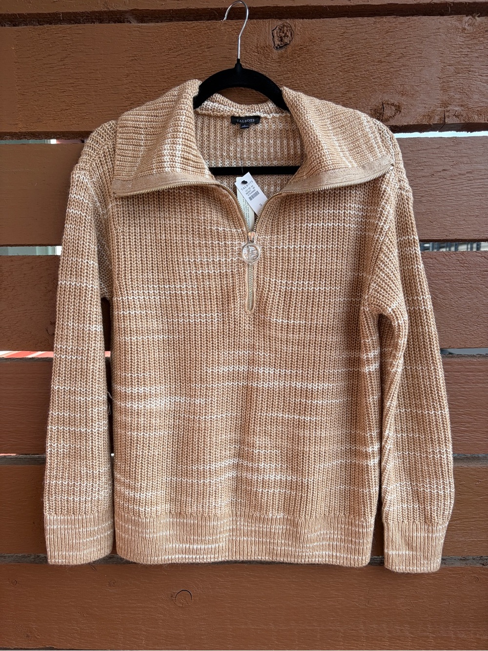 Talbots Camel Marled Half-Zip Sweater With Tags